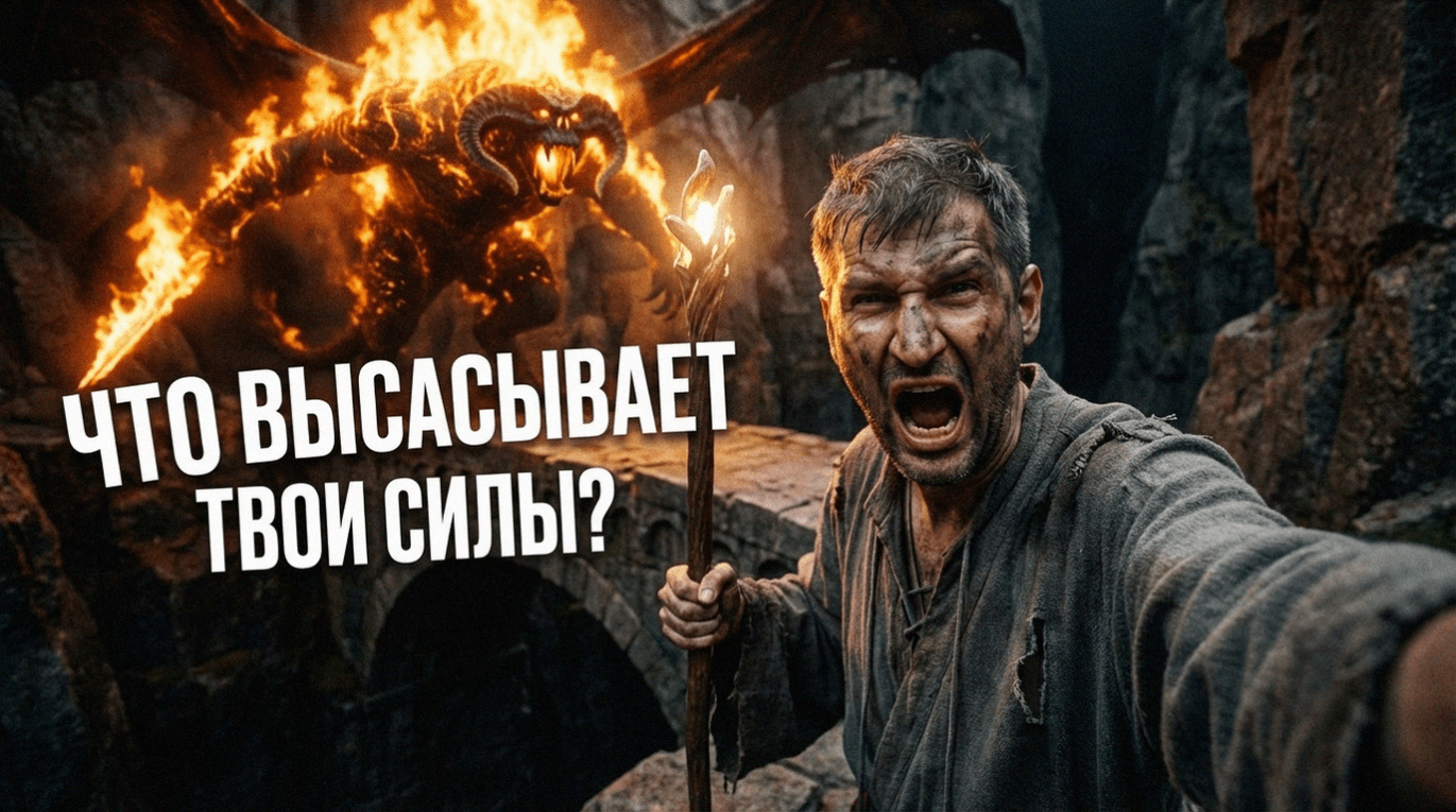 Человек без сил сидит за столом, иллюстрация причин упадка сил и постоянной слабости