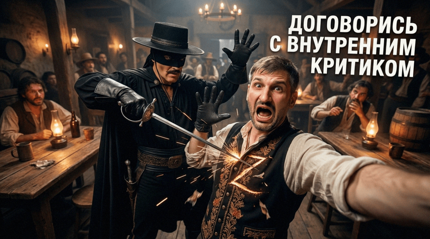Иллюстрация внутреннего критика: человек общается со своим внутренним голосом