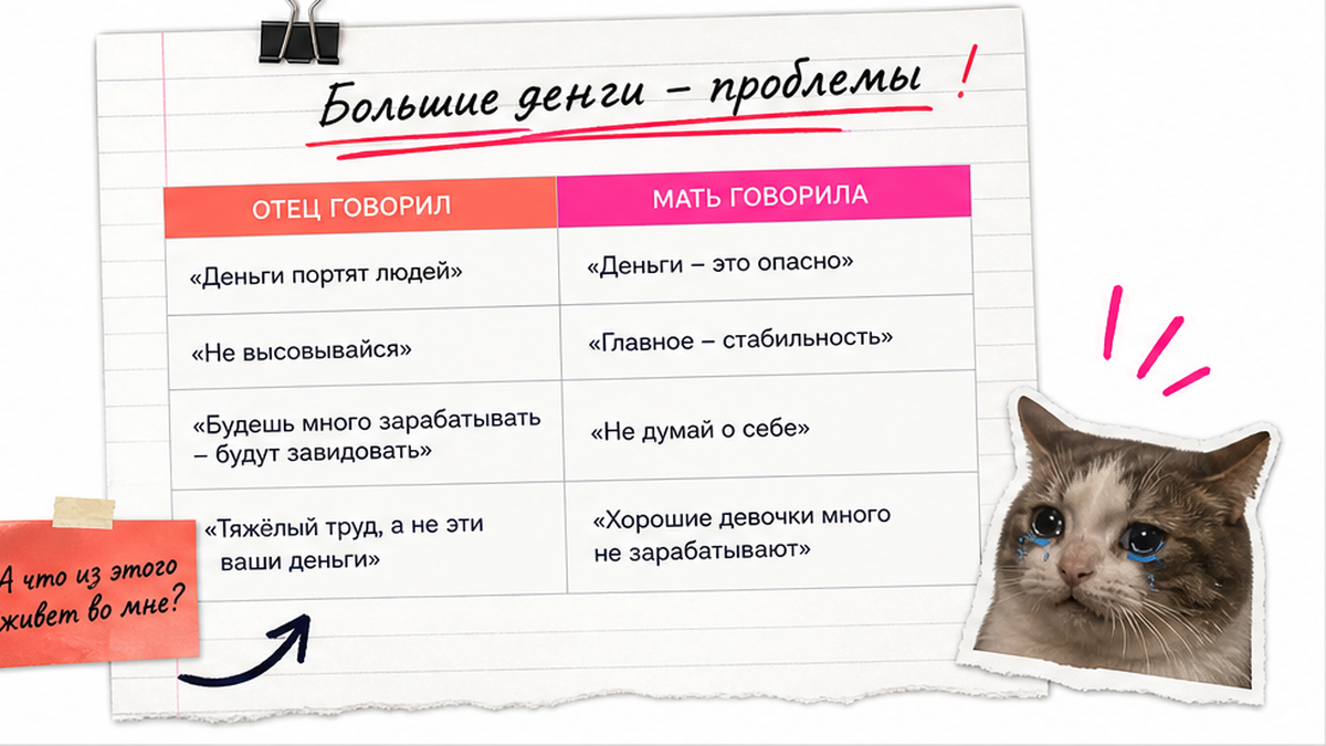 Таблица: семейные установки про деньги