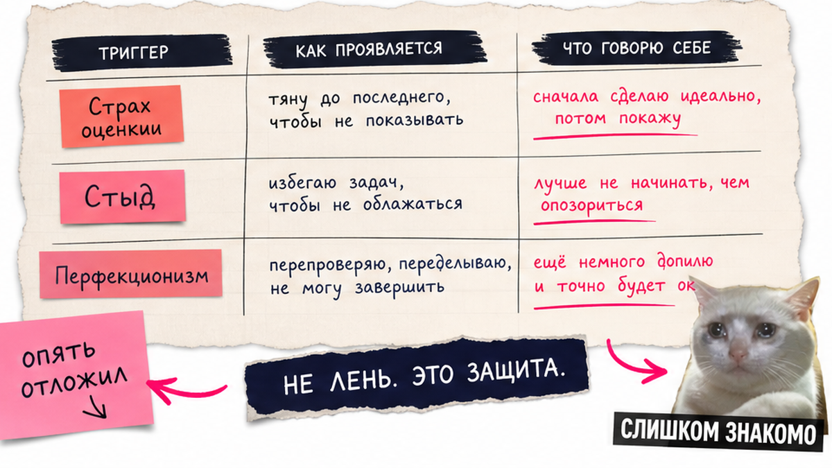 Таблица триггеров самосаботажа